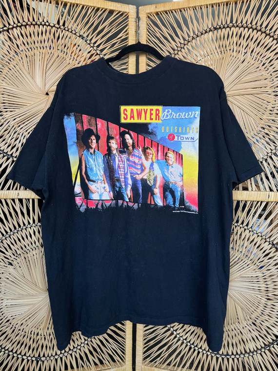 Vintage 90s 1993 Sawyer Brown  Outskirts Of Town Tour Black T-Shirt Size XL