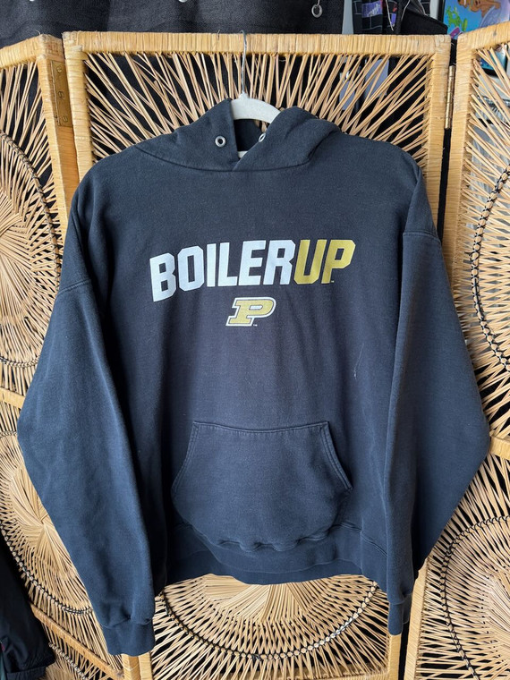 Vtg Y2K Purdue University "BoilerUP" Boilermakers Black Hoodie Sweatshirt Size Medium