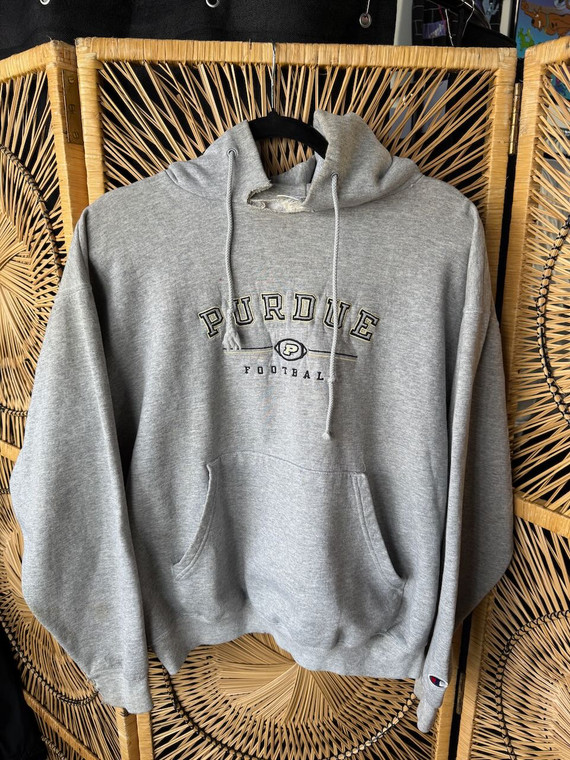 Vtg Y2K Champion Purdue University Boilermakers Embroidered Grey Hoodie Sweatshirt Size Large