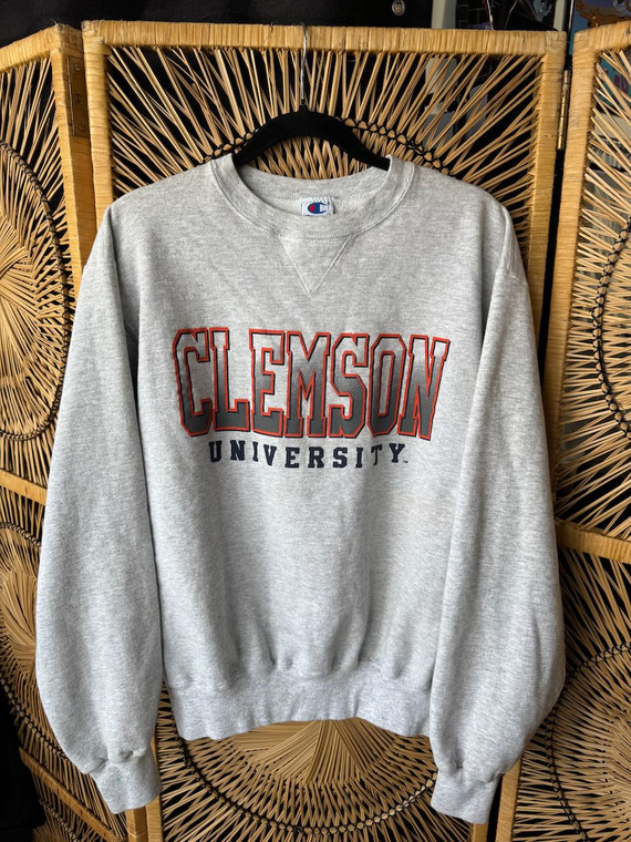 Vintage 90s Champion Clemson University Tigers Grey Crewneck Sweatshirt Size Large