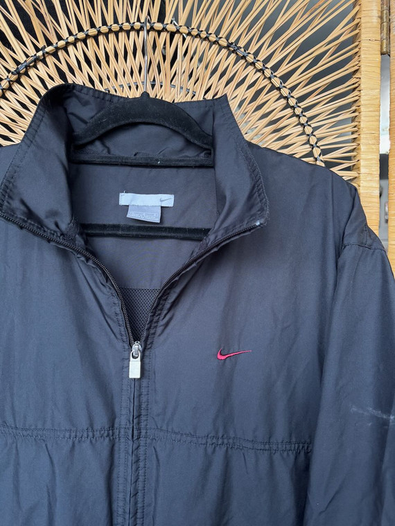 90s Nike Gray Bar Black Full Zip Windbreaker Size Large