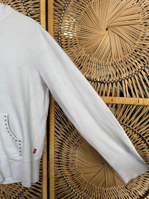 Y2K White Studded Hoodie Sweatshirt Women's Size XL