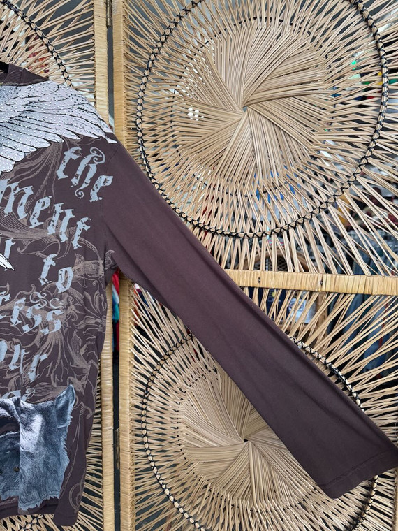 Vintage Y2K Anama Brown Rhinestone Eagle Long Sleeve T-shirt Size XL