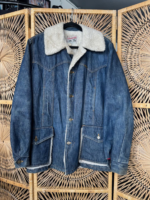 Vintage 80s 90s Lee Stormrider Sherpa Lined Denim Jacket Size Large