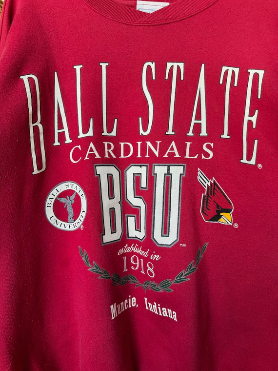 Vintage 90s Ball State University Danaggers Red Crewneck Sweatshirt Size Large