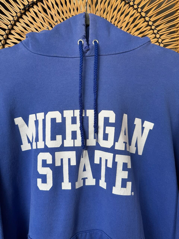 Vintage Michigan State University Spartans Blue Hoodie Sweatshirt Size XL