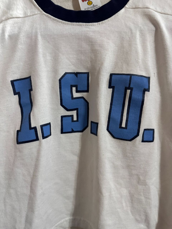 Vintage 80s 90s Any Wear Indiana State University ISU White Cropped T-Shirt Size XL
