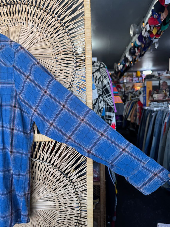 Wrangler "Wrancher" Blue Plaid Button Down Shirt Size XL