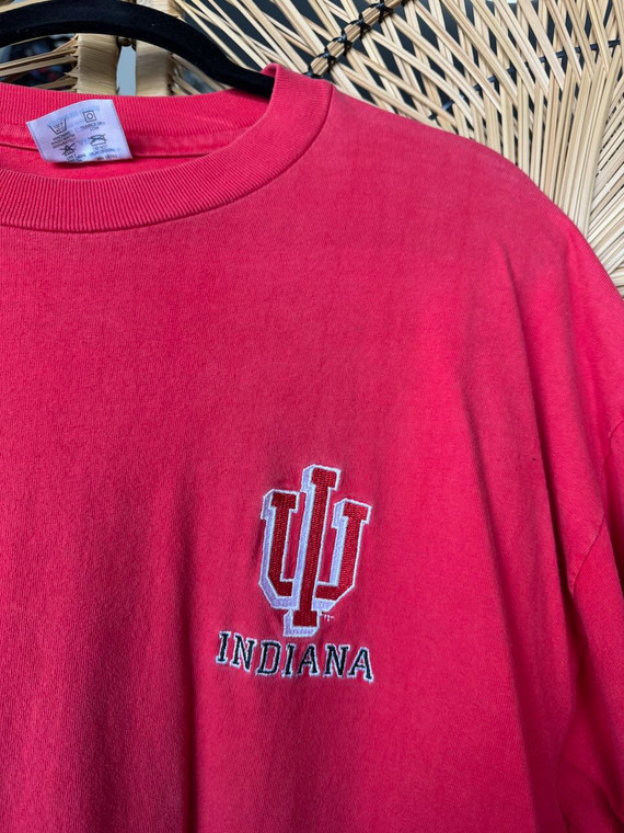Vintage 80s 90s Champion Indiana University IU Hoosiers Embroidered Logo Red T-Shirt Size X-Large