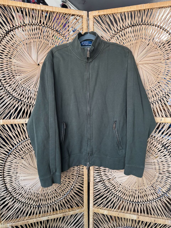 Y2K Polo Ralph Lauren Forest Green Full Zip Sweater Size Medium