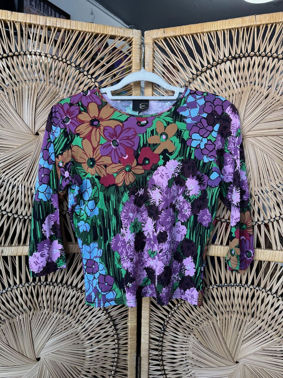 Vintage Y2K JustCavalli By Roberto Cavalli Floral AOP Women's Top Size 44