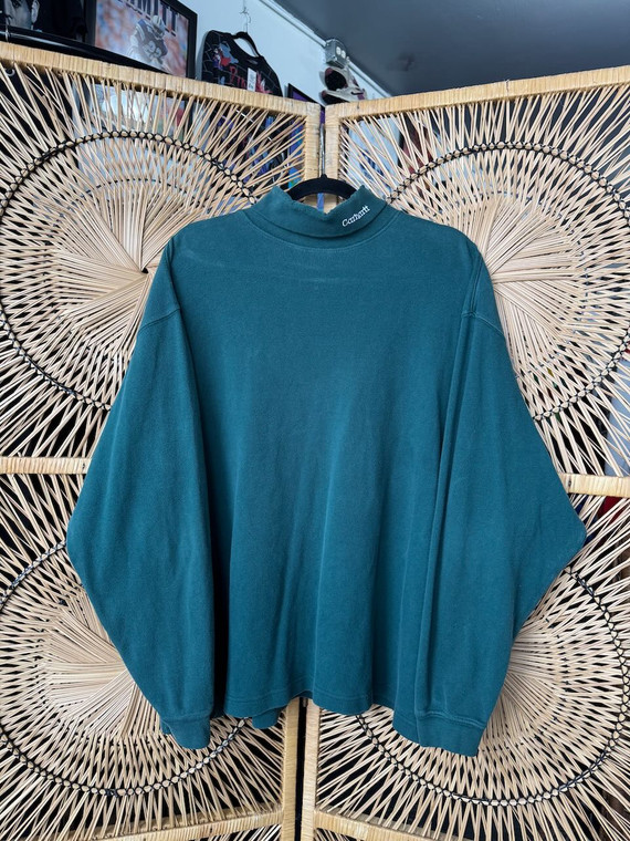 Vtg Carhartt Forest Green Mock Neck Long Sleeve Shirt Size XXL