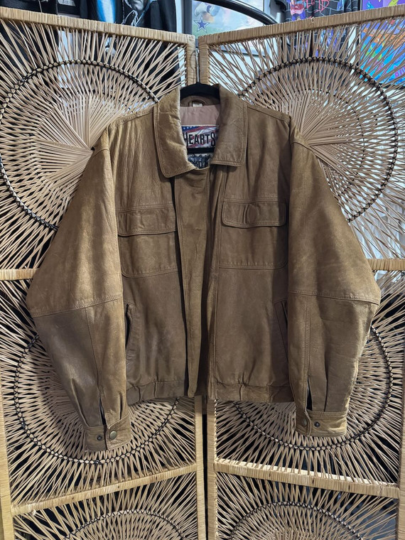 Vintage Brown Taupe Suede Leather Jacket Size XL