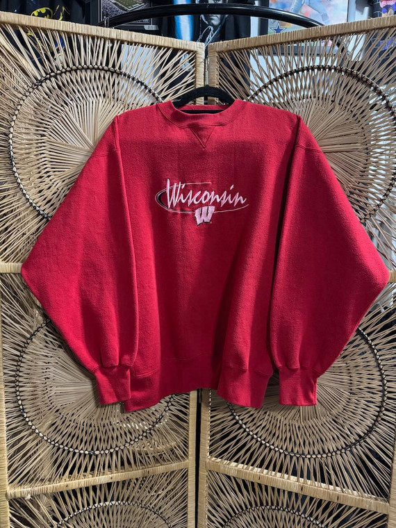 90s Wisconsin Badgers Red Crewneck Sweatshirt Size Large