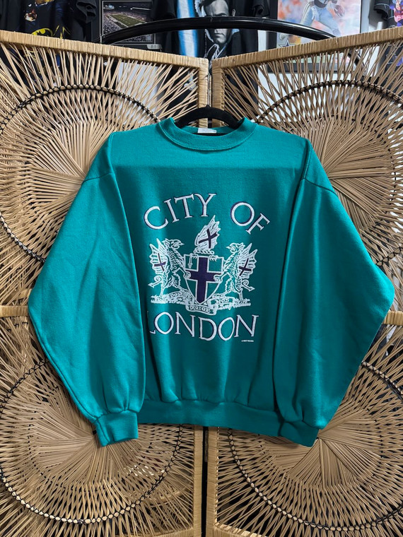 Vtg 90s City Of London Teal Crewneck Sweatshirt Size Small