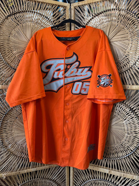 Vtg 90s FUBU Orange Baseball Jersey Size 2XL XXL