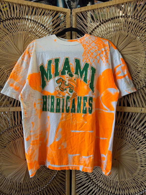 Vtg 90s Caribbean Dream University Of Miami Hurricanes Rare Orange AOP T-Shirt Size X-Large XL