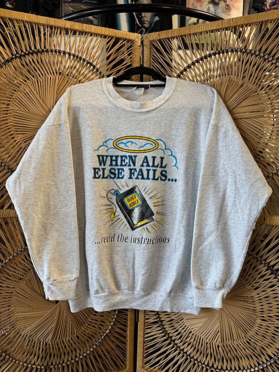 Vintage 90s "When All Else Fails...Read The Instructions" Holy Bible Grey Crewneck Sweatshirt Size Large