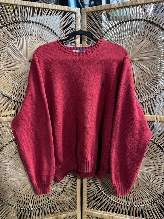 Vtg Y2K Polo By Ralph Lauren Red Knit Sweater Size XL