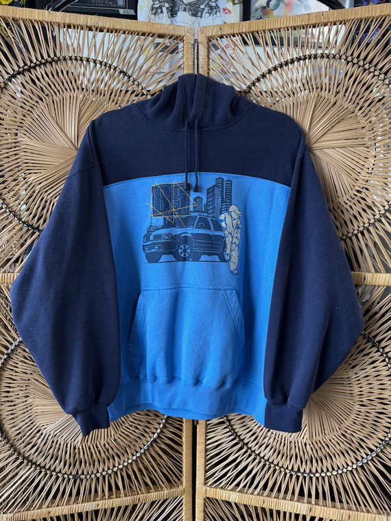 Vintage Y2K No Boundaries Streetwear Navy Blue Hooded Sweatshirt Size XL