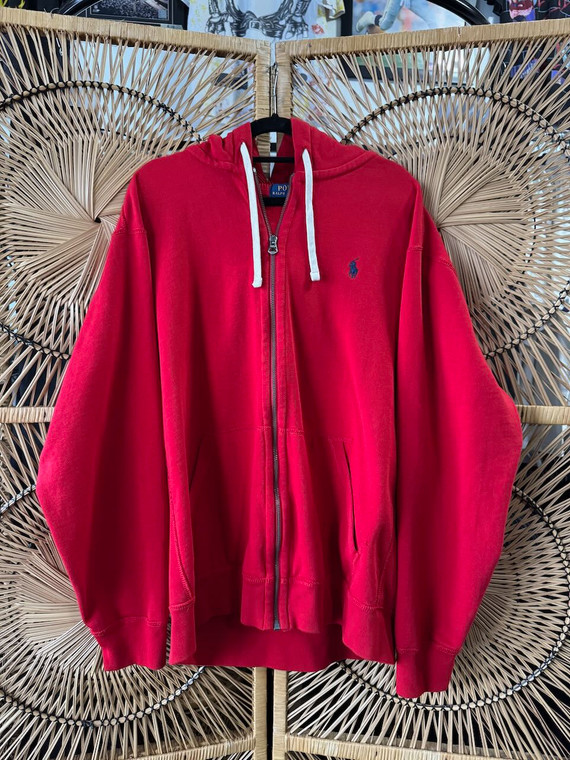 Y2K Polo Ralph Lauren Red Full Zip Hooded Jacket Size XL