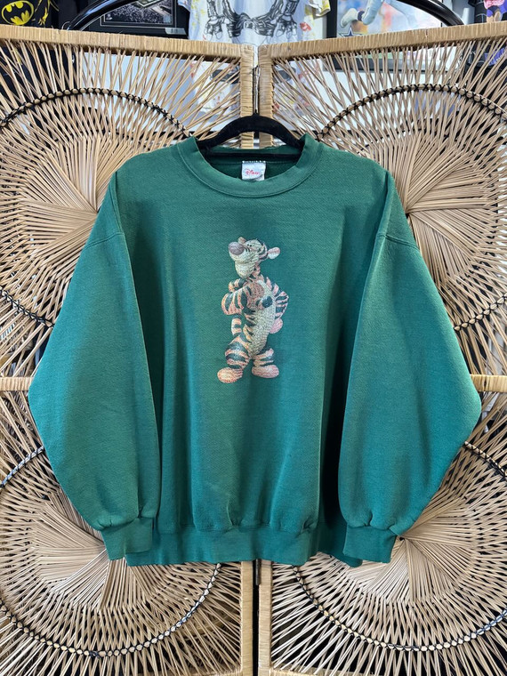 Vtg 90s Disney Tigger Graphic Green Crewneck Sweatshirt Size X-Large XL