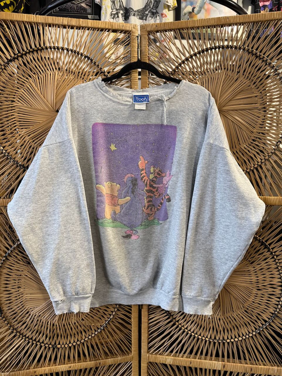 Vintage 90s Winnie The Pooh & Friends Stargazing Grey Crewneck Size XXL 2XL