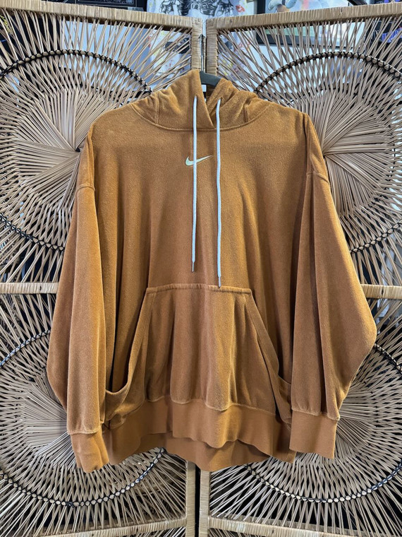 Modern Nike Terry Cloth Terra Cotta Center Swoosh Hoodie Sweatshirt Size Medium