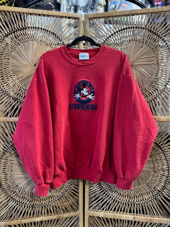 Vintage 90s Mickey & Co. Sportswear Embroidered Red Crewneck Sweatshirt Size X-Large XL