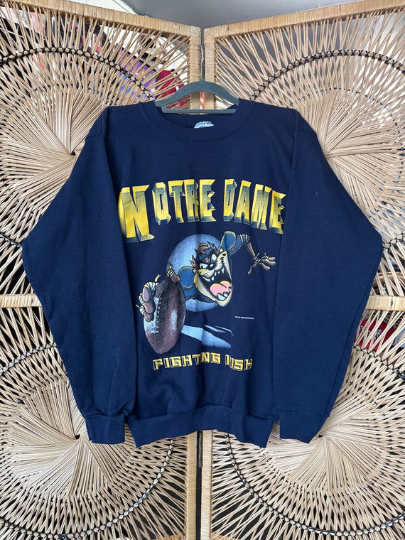 Vintage 90s 1998 Notre Dame Fighting Irish Taz Navy Blue Crewneck Sweatshirt Size Medium