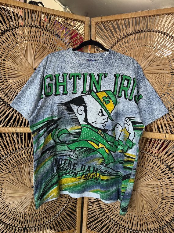 Vtg 90s Trench Ultra Notre Dame Fightin' Irish Rare AOP T-Shirt Size X-Large XL