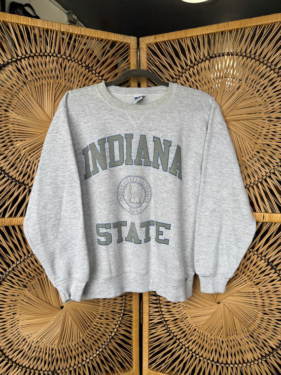 Vintage 90s Russell Indiana State University ISU Grey Crewneck Sweatshirt Size Medium