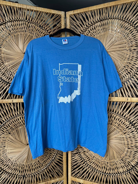Vintage 80s 90s Russell Indiana State University ISU Blue T-Shirt Size XL