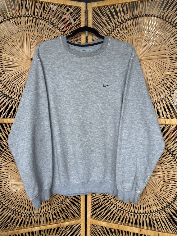 Vintage Y2K Grey Bar Nike Grey Mini Swoosh Crewneck Sweatshirt Size Large