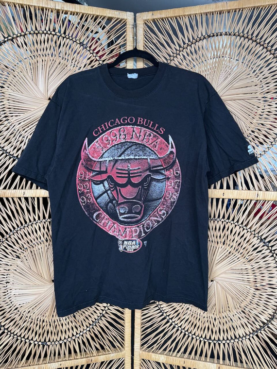Vtg 90s Chicago Bulls 1998 Champions NBA Finals Black T-Shirt Size Large