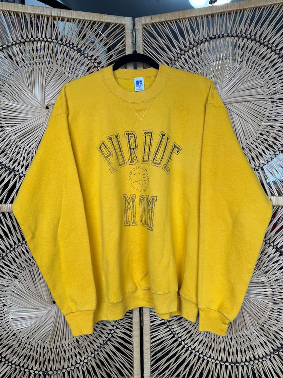 Vintage 90s Russell Purdue University "Purdue Mom" Yellow Crewneck Sweatshirt Size X-Large XL