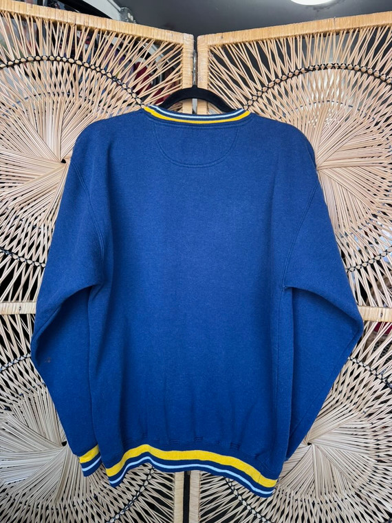 Vtg 90s Y2K Logo 7 NBA Indiana Pacers Navy Blue Varsity Trim Crewneck Sweatshirt Size Large