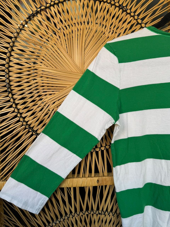 Vintage Y2K Ralph Lauren Sport Green & White Striped Quarter Sleeve T-Shirt Size Women's Large