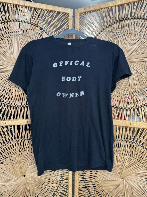 Vintage 90s "Official Body Owner" Glitter Letters Black T-Shirt Women's Size Medium