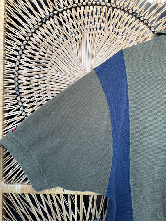 Vtg Tommy Hilfiger Green Blue Rugby Polo Shirt Size Large