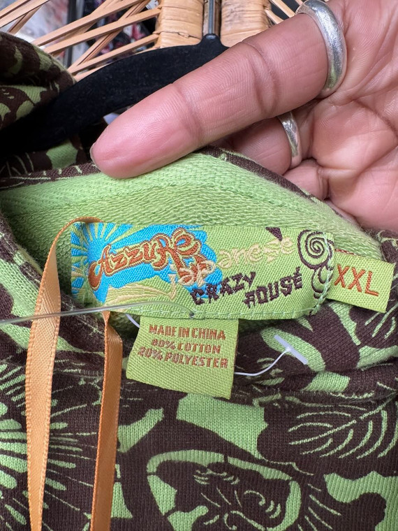 Y2K Azzure Japanese Crazy House Streetwear Brown Green Hooded Sweatshirt Size XXL