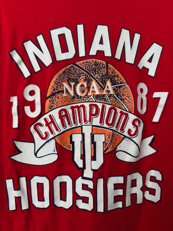 Vintage 80s 1987 Indiana University IU NCAA Champions Basketball Red T-Shirt Size Medium