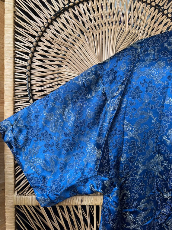 Y2K ODO Blue Satin Button Down Bowling Shirt Size XL X-Large