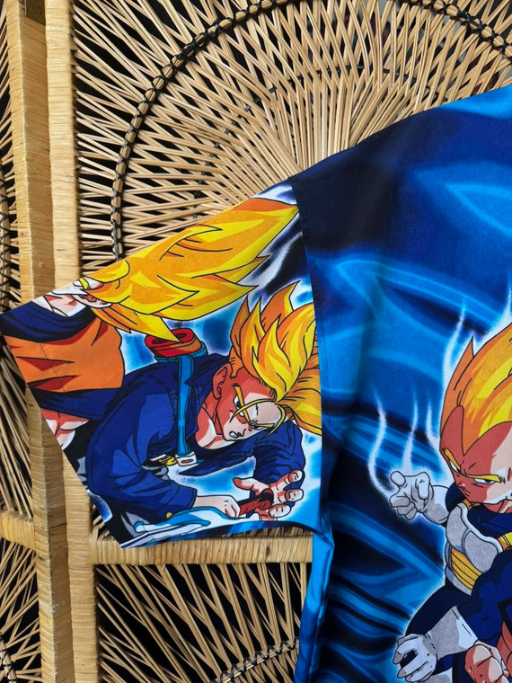 Vtg Y2K 2002 Dragon Ball Z Super Saiyan Blue Button Down Shirt Size Large
