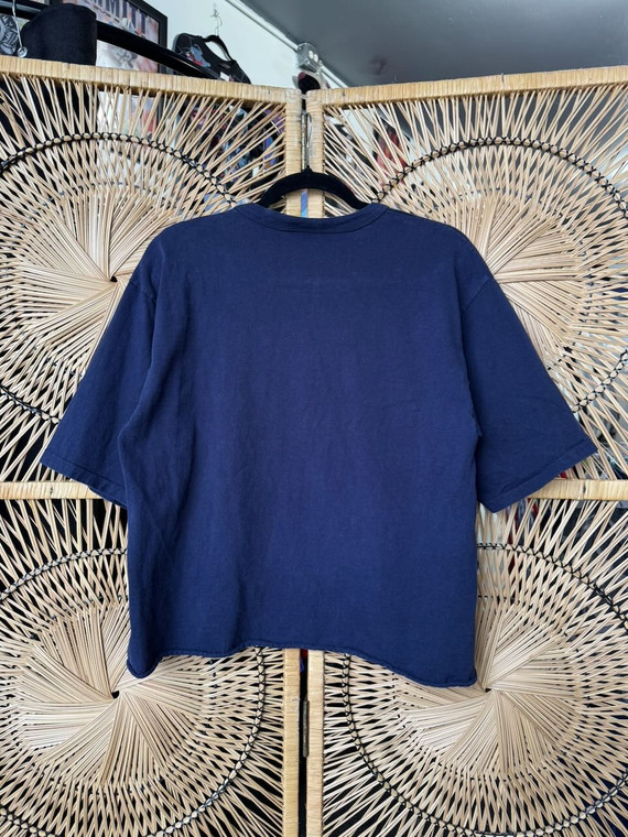 Vintage Logo 7 Indiana Pacers Basketball Navy Blue Cropped Graphic T-Shirt Size Large