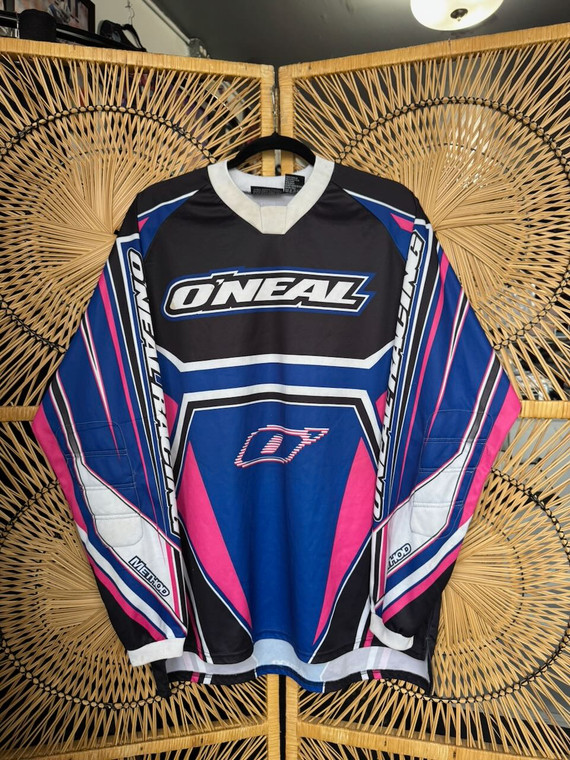 O'neal Racing Motocross All Over Print Black Blue Pink Long Sleeve Jersey Size Large