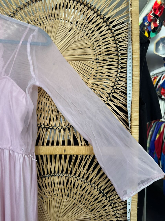 Vintage 70s 80s JCPenney's Pink Mesh Sleeve Maxi Dress Size Medium