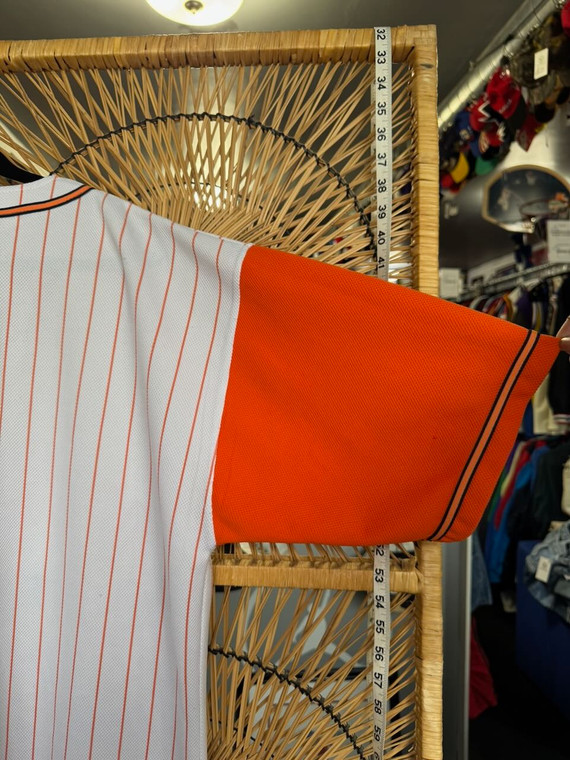 Vintage Leeman NY Mets White & Orange Pinstripe Baseball Jersey Size XL