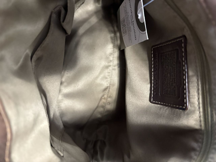 Vintage Y2K 2006 Coach Hamptons Signature  #10314 Bronze Metallic Leather With Brown Jacquard Studded Hobo Bag