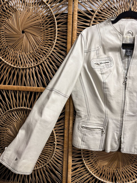 Vtg Y2K Metro Style White Leather Jacket Women's Size 12